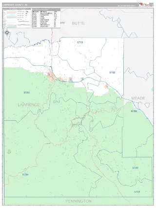 Lawrence County, SD Classic style ZIP Code wall map