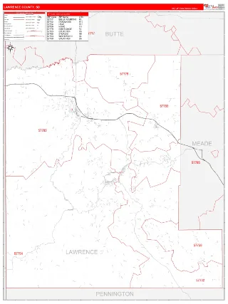 Lawrence County, SD RedLine style ZIP Code wall map