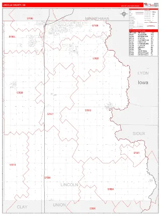 Lincoln County, SD RedLine style ZIP Code wall map