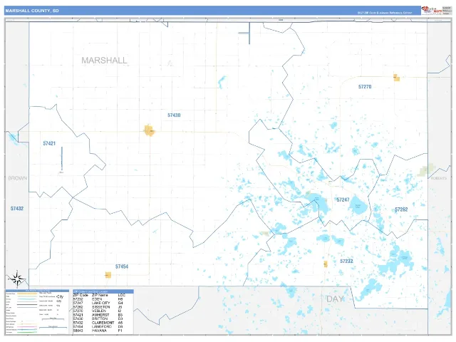 Marshall County, SD ZIP Code Wall Map, Business Reference style
