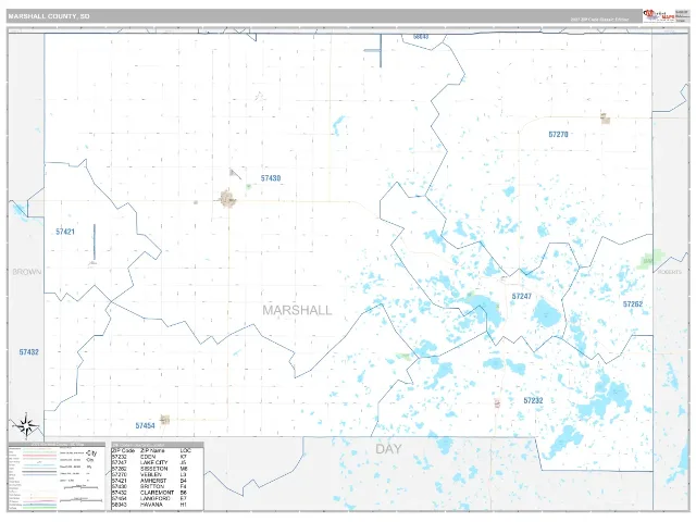 Marshall County, SD ZIP Code Wall Map, Classic style