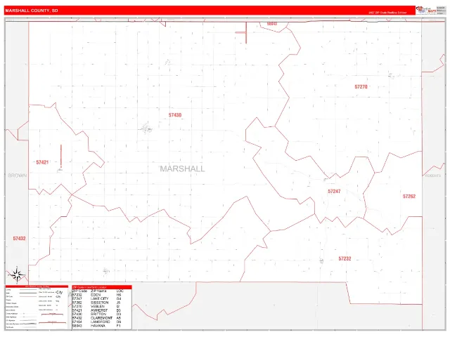 Marshall County, SD ZIP Code Wall Map, RedLine style