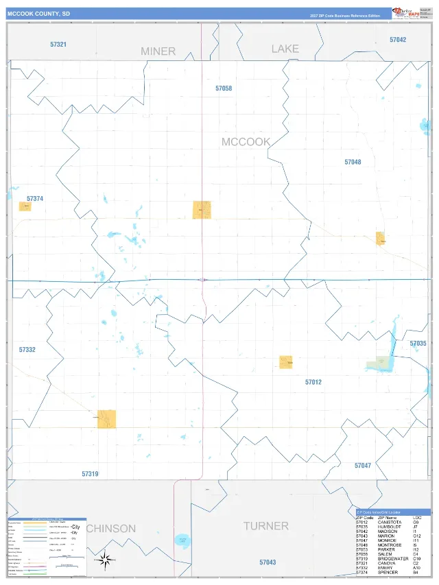 McCook County, SD ZIP Code Wall Map, Business Reference style