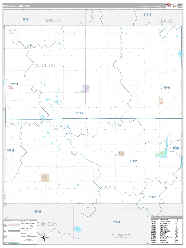 McCook County, SD ZIP Code Wall Map, Classic style