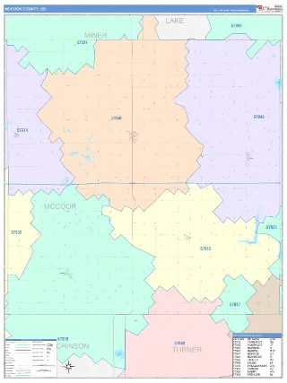 McCook County, SD ColorCast style ZIP Code wall map