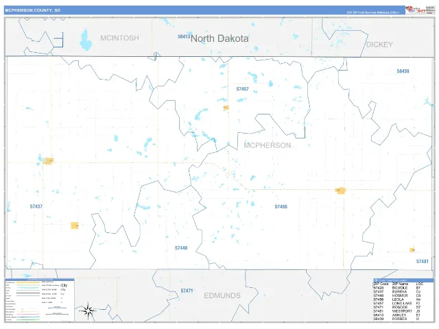 McPherson County, SD ZIP Code Wall Map, Business Reference style