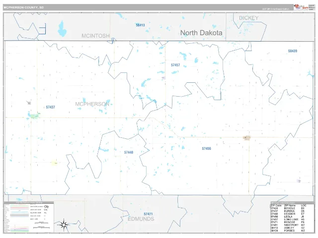 McPherson County, SD ZIP Code Wall Map, Classic style