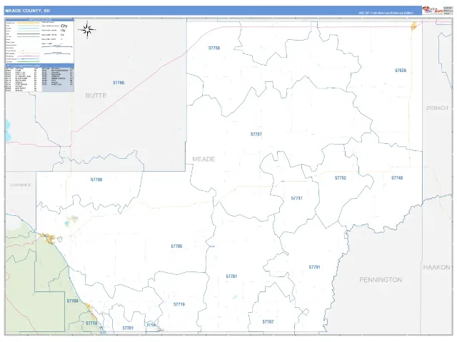 Meade County, SD ZIP Code Wall Map, Business Reference style