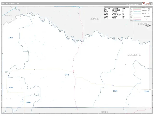Mellette County, SD ZIP Code Wall Map, Classic style