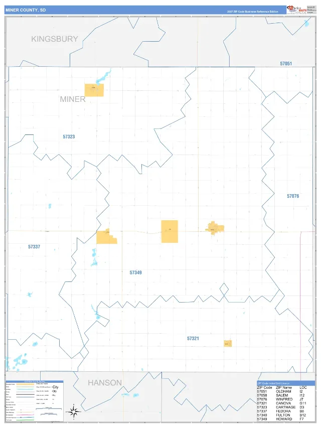 Miner County, SD ZIP Code Wall Map, Business Reference style