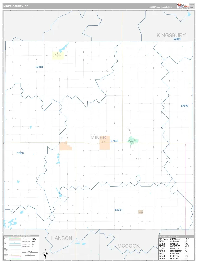 Miner County, SD ZIP Code Wall Map, Classic style
