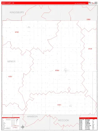 Miner County, SD RedLine style ZIP Code wall map