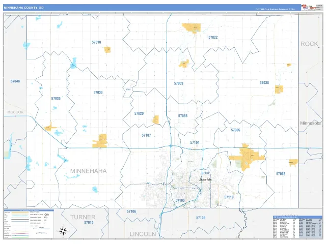 Minnehaha County, SD ZIP Code Wall Map, Business Reference style
