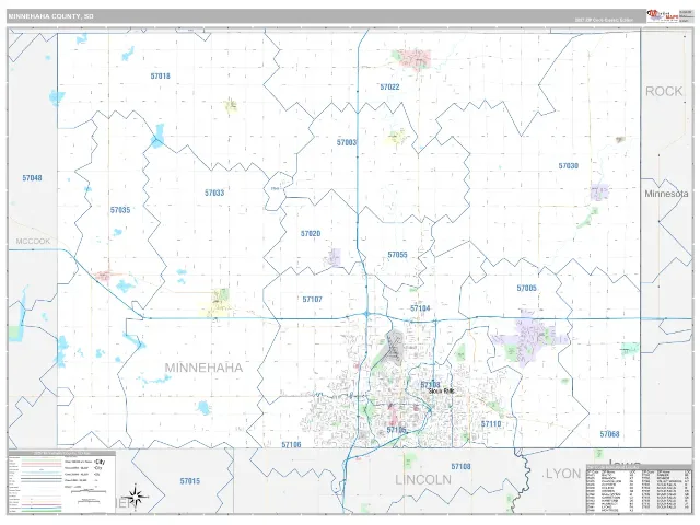 Minnehaha County, SD ZIP Code Wall Map, Classic style