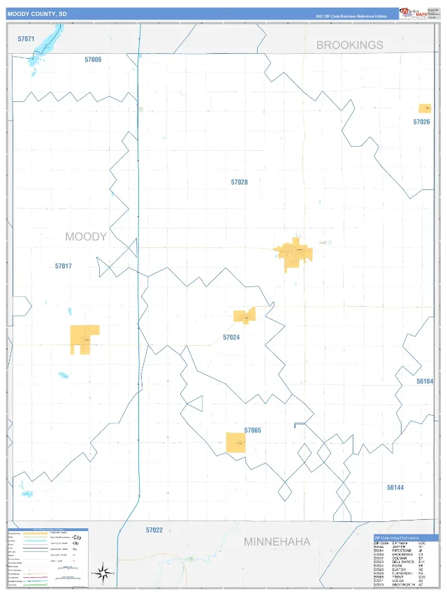 Moody County, SD ZIP Code Wall Map, Business Reference style