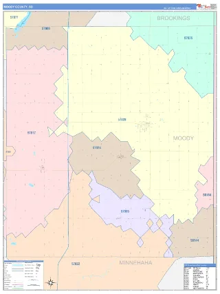 Moody County, SD ColorCast style ZIP Code wall map