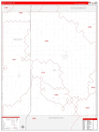 Moody County, SD RedLine style ZIP Code wall map