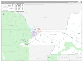 Pennington County, SD Classic style ZIP Code wall map