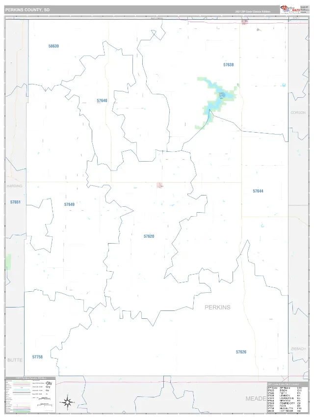 Perkins County, SD ZIP Code Wall Map, Classic style