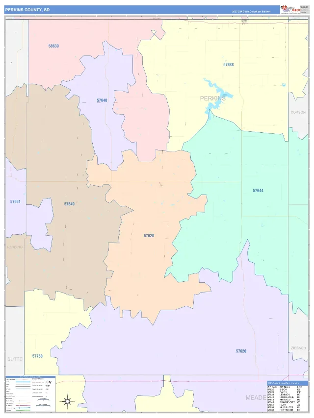 Perkins County, SD ZIP Code Wall Map, ColorCast style