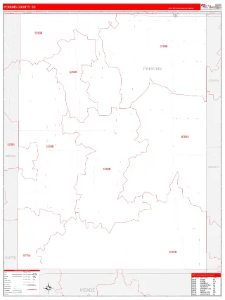 Perkins County, SD RedLine style ZIP Code wall map