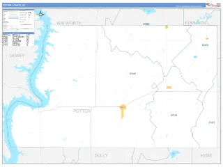 Potter County, SD Business Reference style ZIP Code wall map