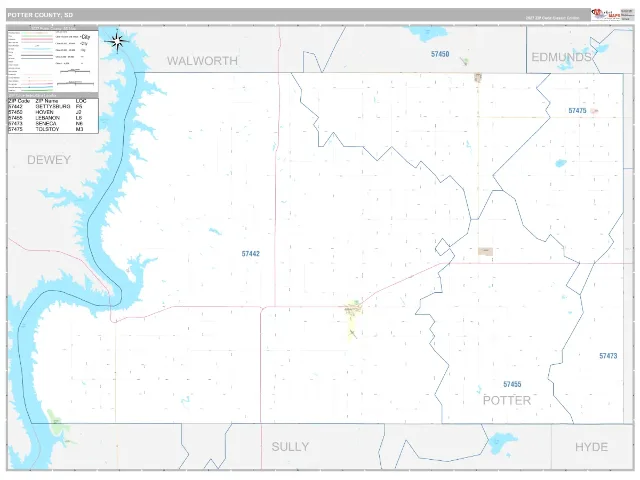 Potter County, SD ZIP Code Wall Map, Classic style
