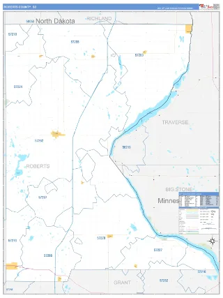 Roberts County, SD Business Reference style ZIP Code wall map