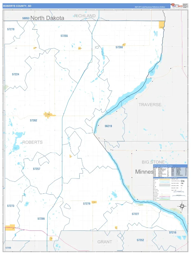 Roberts County, SD ZIP Code Wall Map, Business Reference style