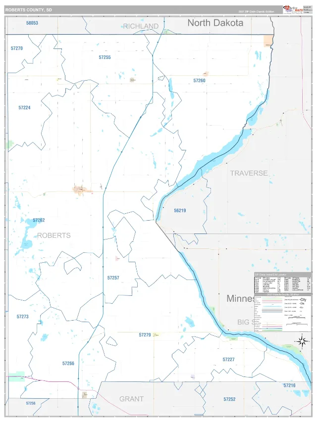 Roberts County, SD ZIP Code Wall Map, Classic style