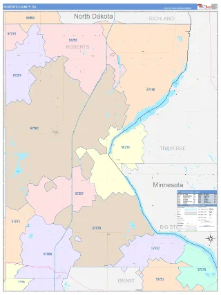Roberts County, SD ColorCast style ZIP Code wall map
