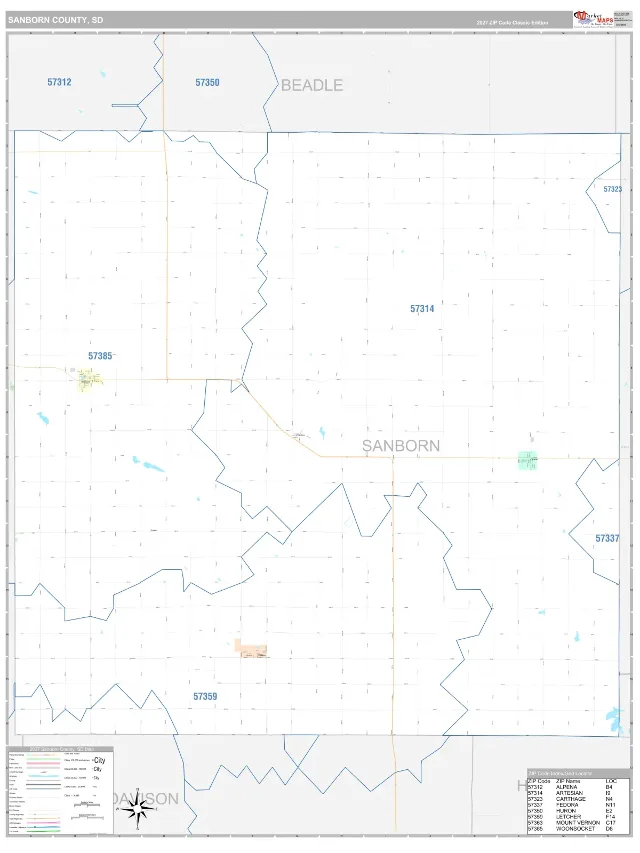 Sanborn County, SD ZIP Code Wall Map, Classic style