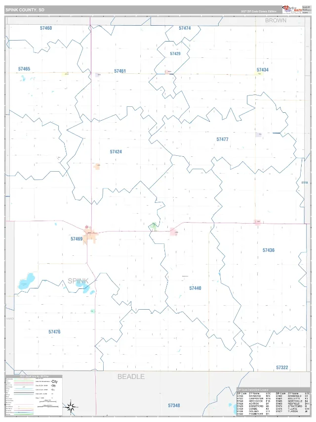 Spink County, SD ZIP Code Wall Map, Classic style