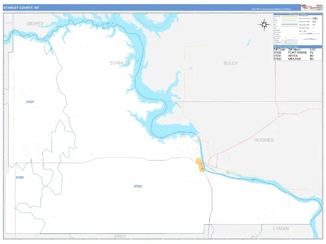 Stanley County, SD ZIP Code Wall Map, Business Reference style