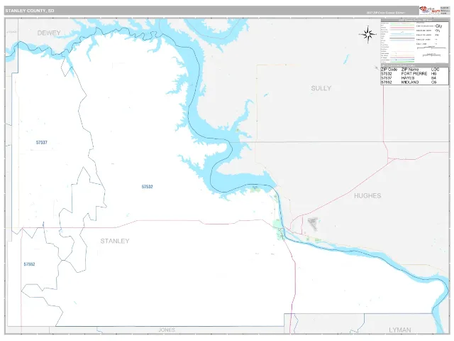 Stanley County, SD ZIP Code Wall Map, Classic style