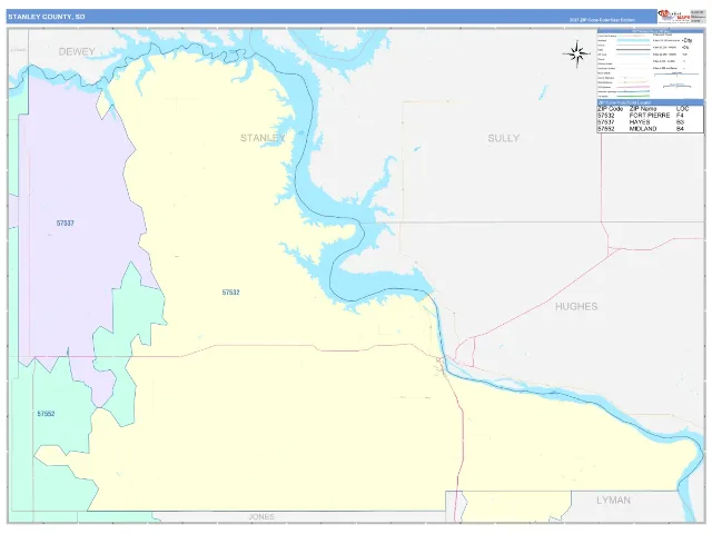Stanley County, SD ZIP Code Wall Map, ColorCast style