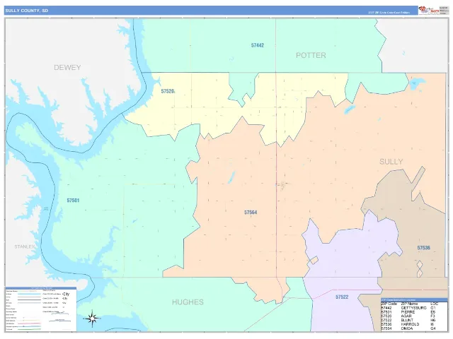 Sully County, SD ZIP Code Wall Map, ColorCast style