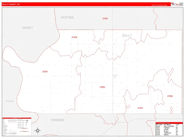 Sully County, SD ZIP Code Wall Map, RedLine style