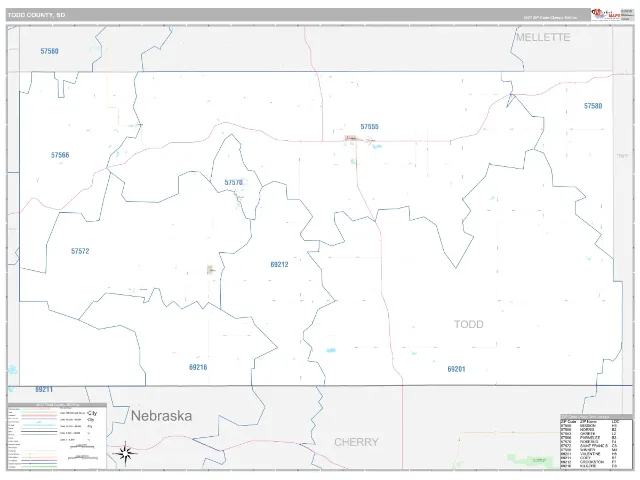 Todd County, SD ZIP Code Wall Map, Classic style