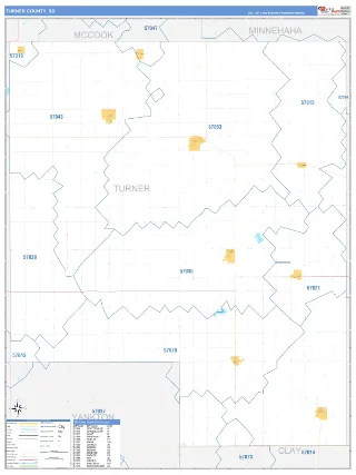 Turner County, SD Business Reference style ZIP Code wall map