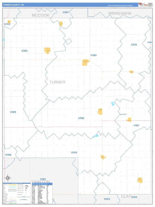 Turner County, SD ZIP Code Wall Map, Business Reference style
