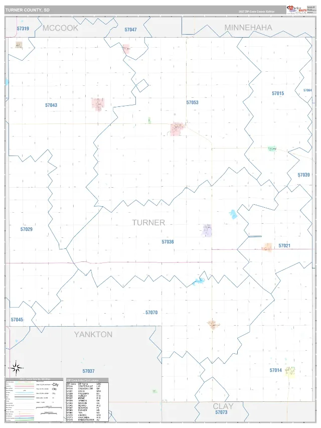 Turner County, SD ZIP Code Wall Map, Classic style