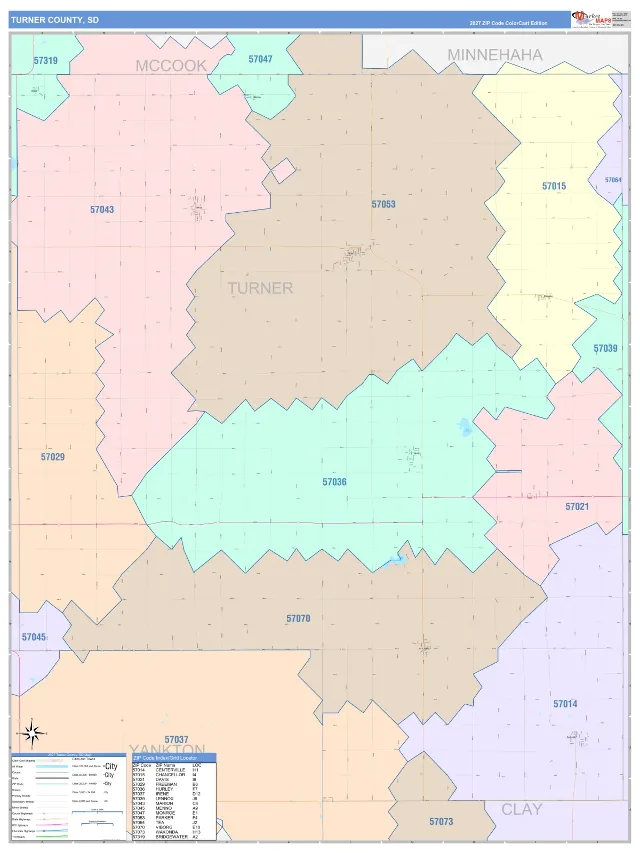 Turner County, SD ZIP Code Wall Map, ColorCast style
