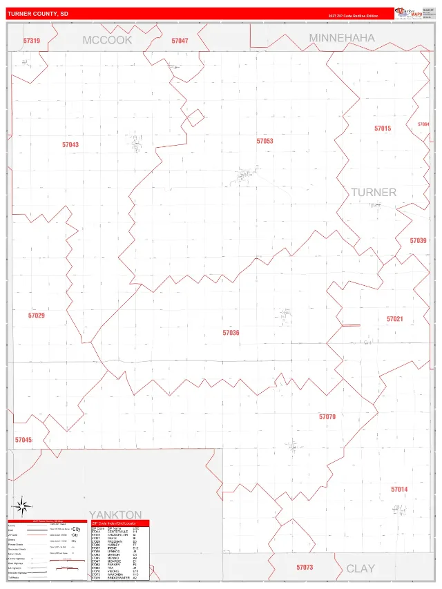 Turner County, SD ZIP Code Wall Map, RedLine style