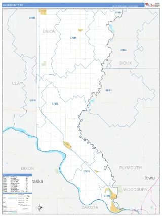 Union County, SD Business Reference style ZIP Code wall map