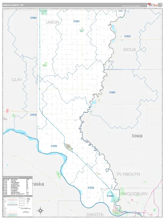 Union County, SD ZIP Code Wall Map, Classic style