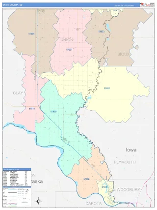 Union County, SD ColorCast style ZIP Code wall map
