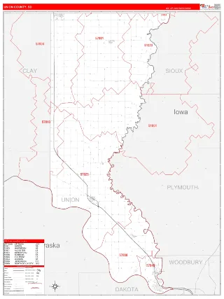 Union County, SD RedLine style ZIP Code wall map