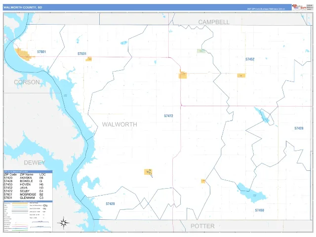 Walworth County, SD ZIP Code Wall Map, Business Reference style