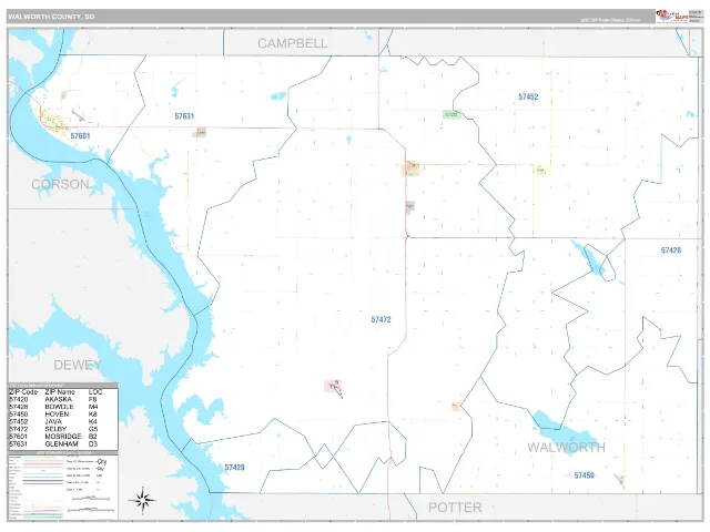 Walworth County, SD ZIP Code Wall Map, Classic style
